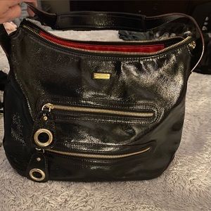 Kate Spade Black Patent Leather Zip Hobo Bag
